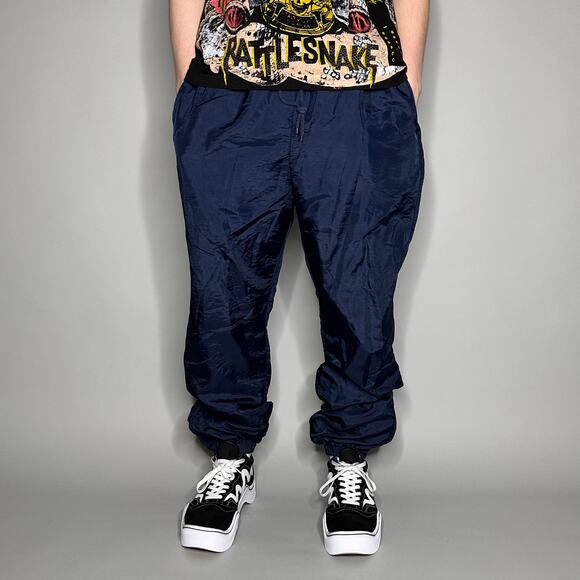 Vintage Track Pants Navy Blue Nylon Joggers Energy Zone has Ankle Zippers 90s - Picture 2 of 4